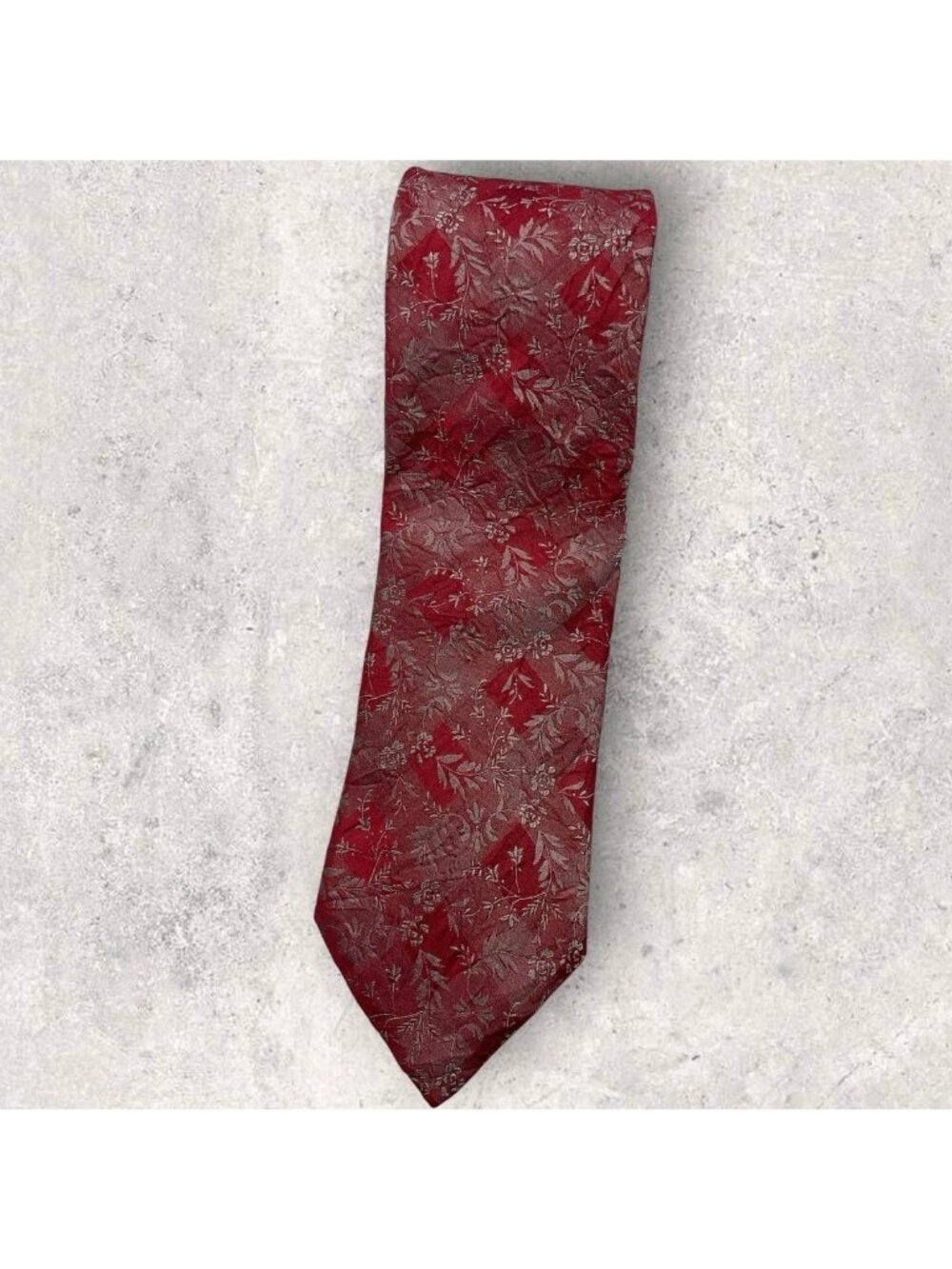 KENZO Silk Tie ITALY XL Red Silver Floral W:3.5" EUC